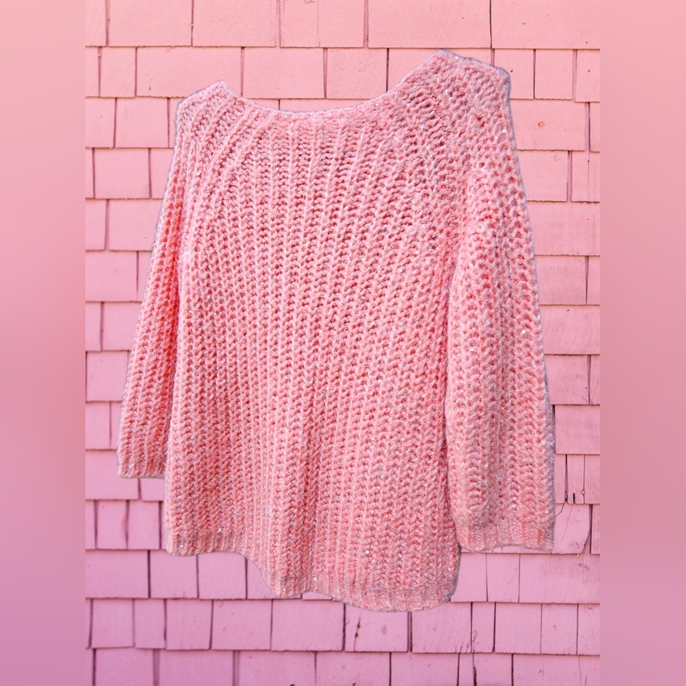 Anthropologie Knitted & Knotted Cozy Peach Knit Sequined Sweater
